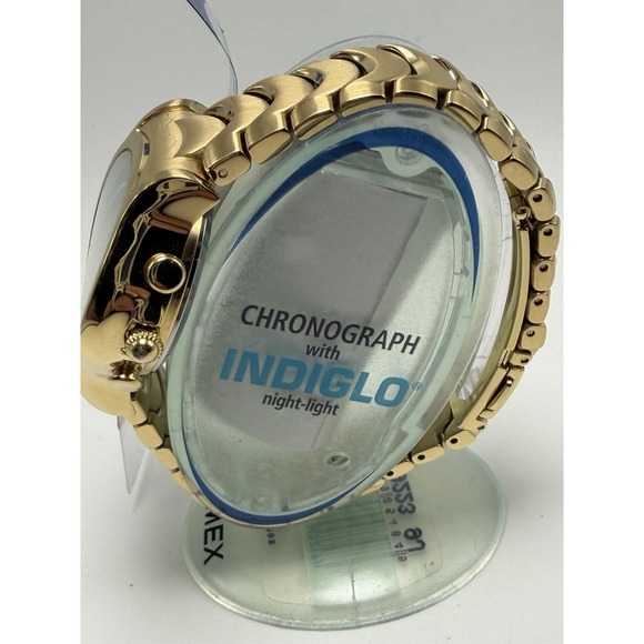 NEW TIMEX 20523 GOLD TONE LADIES WATCH CHRONOGRAPH SWAROVSKI CRYSTALS MOP - Picture 4 of 12